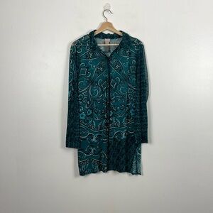 Chicos Womens 2 Muliticolor Button Down Long Sleeve Sheer Tunic Stretch Blouse
